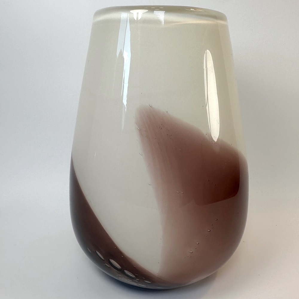 VTG Mid Century Modern Glass Vase Decor Ivory Off White Purple Swirl MCM